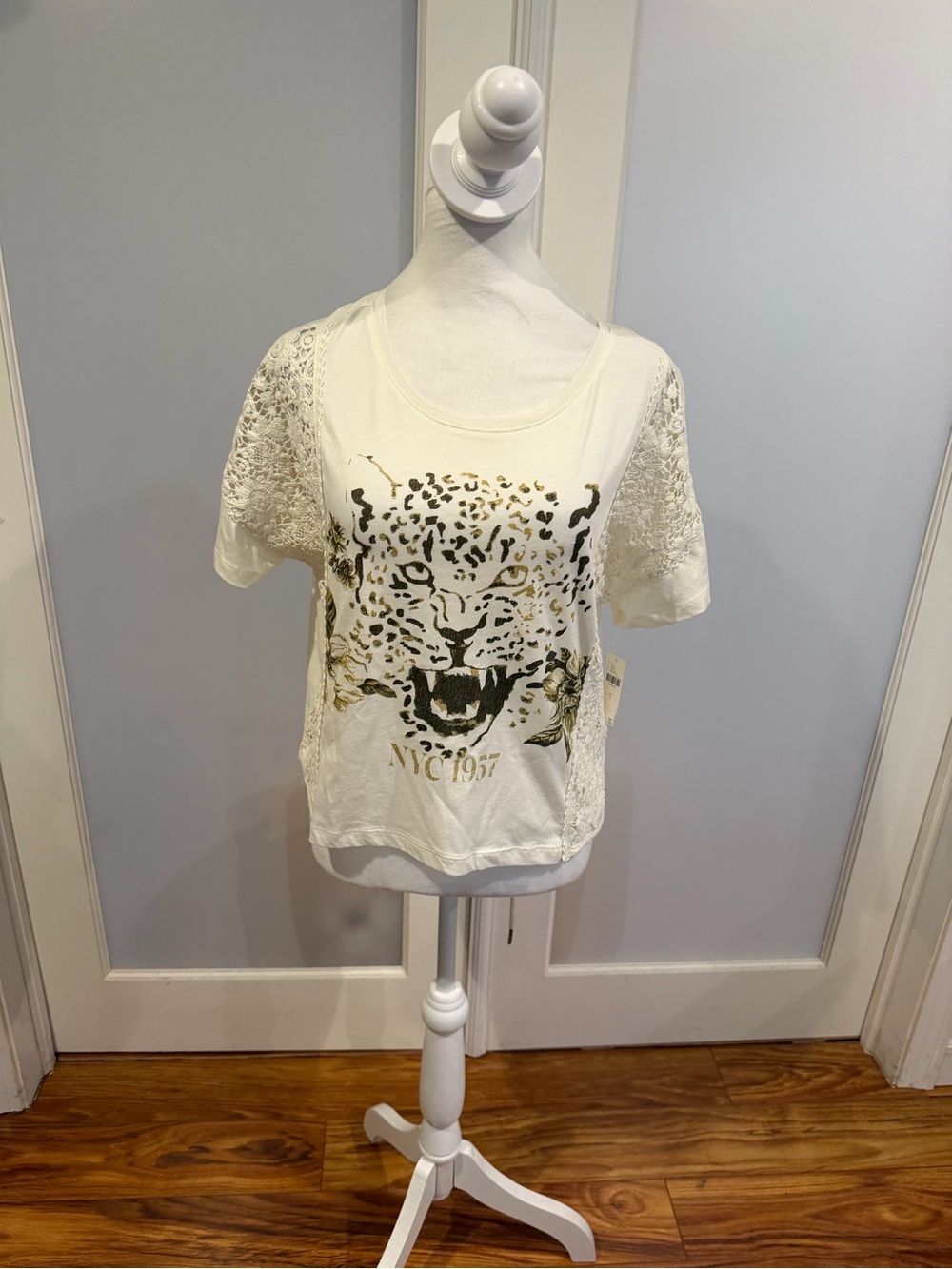 Pilcro Cream Tee with Gold & Black Leopard Print
